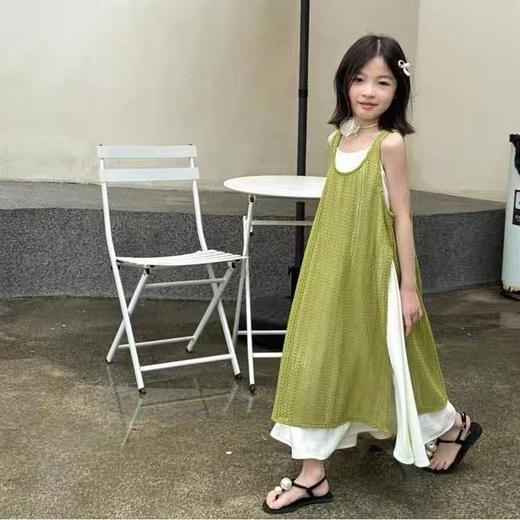 【孤品捡漏】G132女童绿色开叉针织叠穿搭配针织马甲-喜出 商品图0