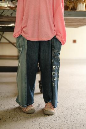 2025秋款儿童DD日系字母印花三色软牛仔拼接水洗牛仔9分长裤！