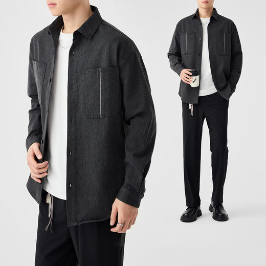 墨麦客男装斜纹水洗棉工装衬衫男2025春季新款口袋贴袋衬衣50312 商品图3