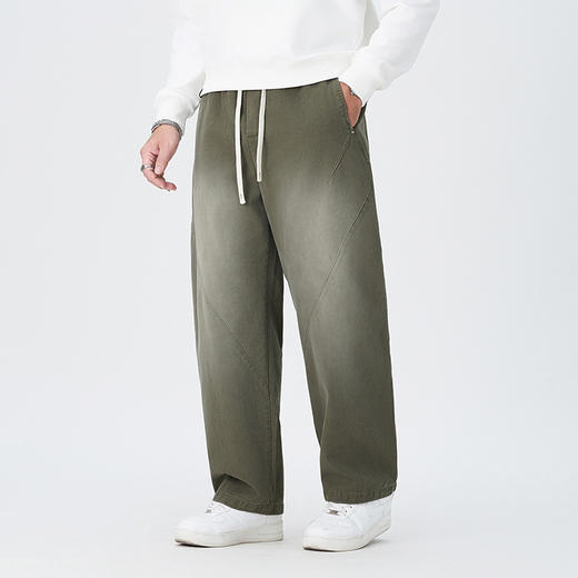 【100%】【DMH】大依优型大码阔腿裤男士休闲裤纯棉卫裤大码美式休闲潮高街渐变宽松男士弯刀裤直筒裤加肥加大300斤 商品图1