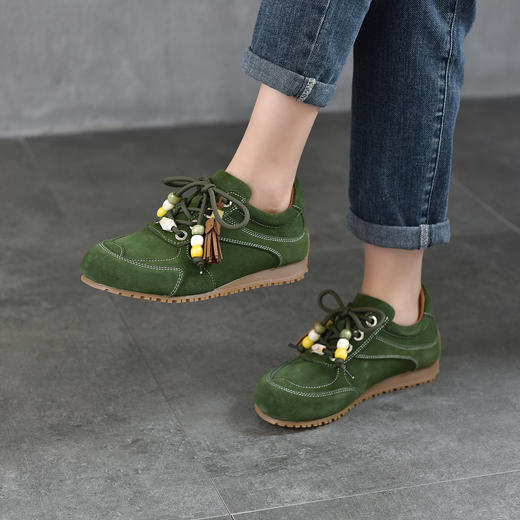 TN T6802-01复古休闲串珠真皮软底鞋轻便德训鞋 商品图2