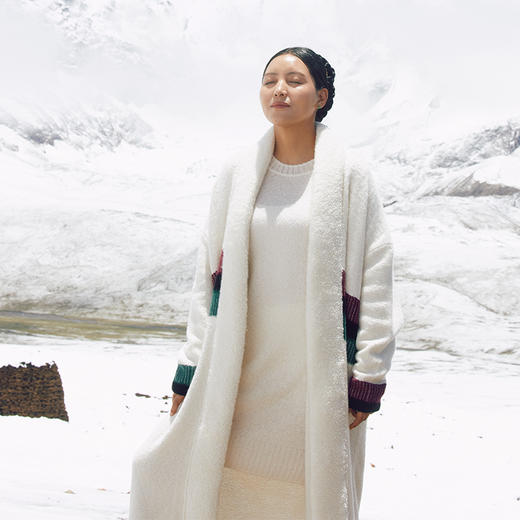 羊绒浮线撞色长款开衫  SJF97W305N 商品图1