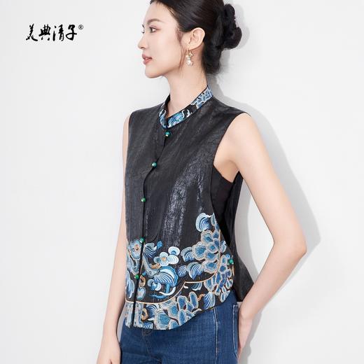 新中式祥云刺绣裂纹立领单排扣马甲背心 商品图3
