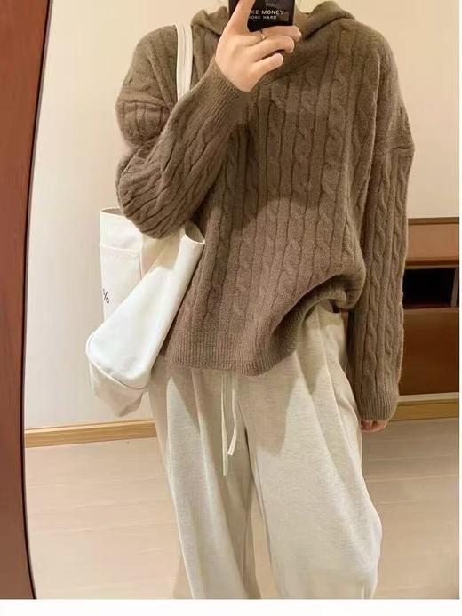 【孤品捡漏】G55咖色麻花短款连帽毛衣针织衫-喜出 商品图1
