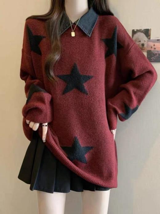 【孤品捡漏】G142紫红星星针织中长毛衣-喜出 商品图1