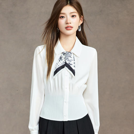 「自」全新升级【铂金会员174/天猫229/差价55】(01033)洛诗琳法式新款气质雪纺衫2025秋季收腰显瘦飘带衬衫女 商品图3