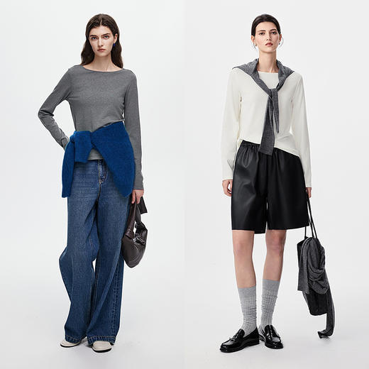 棉仓366601021-25秋简约一字领T恤 商品图4