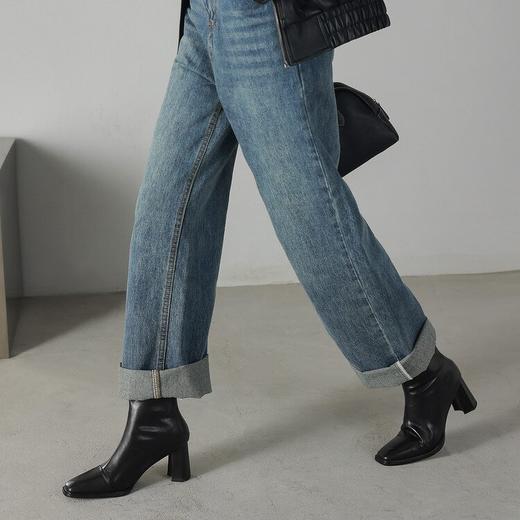 【预售5天】巨软!复古棕色方头粗跟短靴女后拉链新款春秋单靴裸靴瘦瘦靴WC&M3490 商品图4