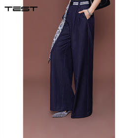 秋上新阔腿版型藏蓝色个性腰带装饰牛仔裤3253022