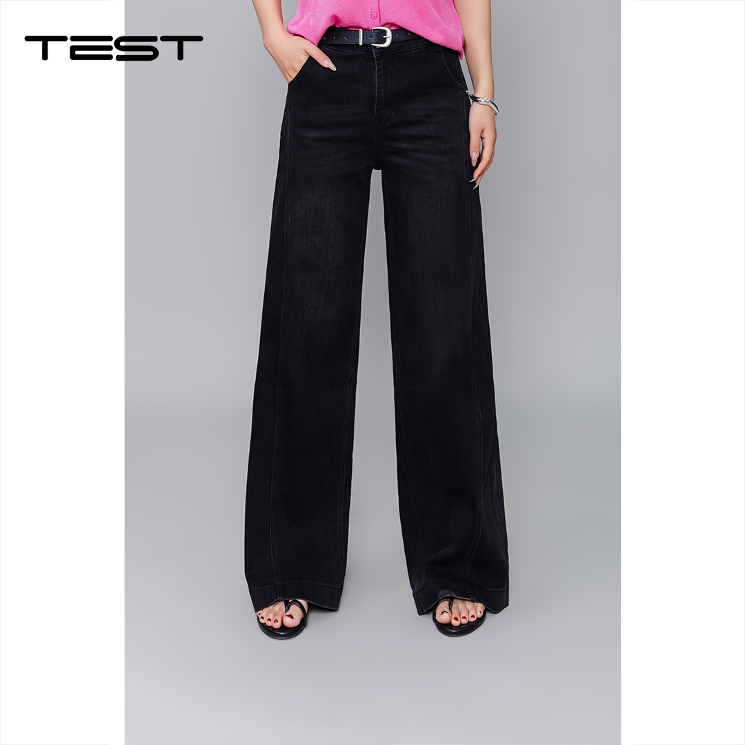 秋上新黑色垂坠感阔腿随性时髦超吸睛牛仔裤3253019