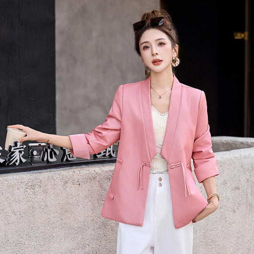 气质时尚休闲外套韩版2025秋季女装新款粉色显瘦洋气中式国风皮衣WAY2521 商品图0
