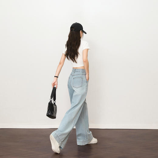 慵懒随性复古百搭水洗牛仔裤女夏季直筒阔腿裤配腰带H0051127 商品图4