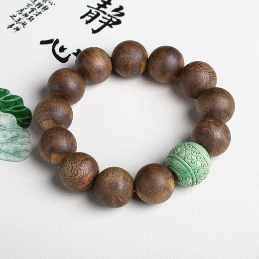 xy0576沉香+原矿高瓷绿松石大手串18mm 商品图1