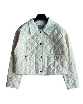 女款短款三角标菱格棉服020