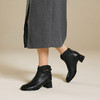千百度粗高跟轻奢羊皮靴女时装靴扣饰加绒保暖短靴子A25519916 商品缩略图2