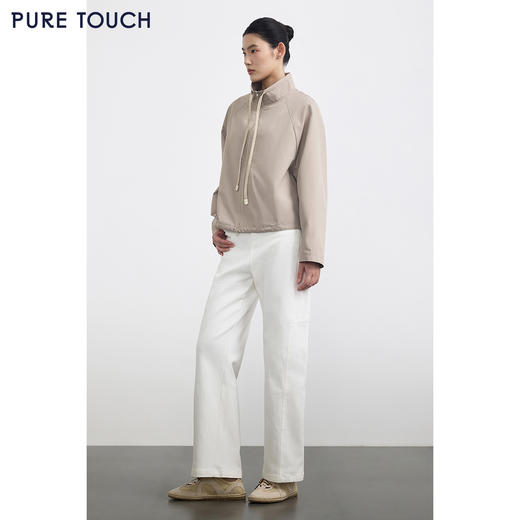PURE TOUCH 浅卡其色立领抽绳短款风衣外套 商品图1