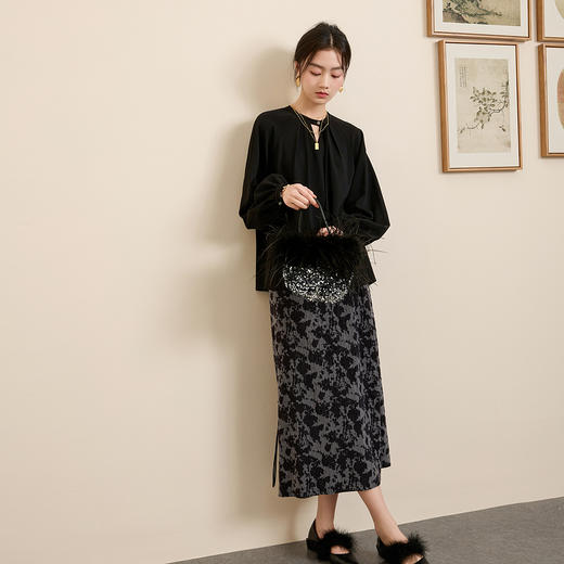 三彩【晕墨流年】2025冬季新款新中式半身裙高腰直筒长裙女 商品图3