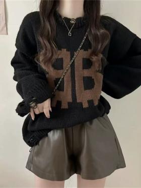 【孤品捡漏】G99黑色破洞珍珠镂空毛衣-喜出