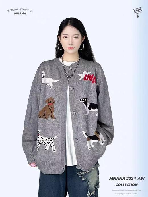 【孤品捡漏】（样衣）G73深灰趣味小狗针织开衫-喜出 商品图2