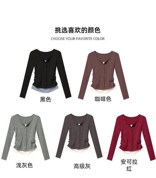 【YW】无忧购韩系ins百搭假两件纽扣正肩收腰长袖2605(截单后3-5天发货) 商品图3