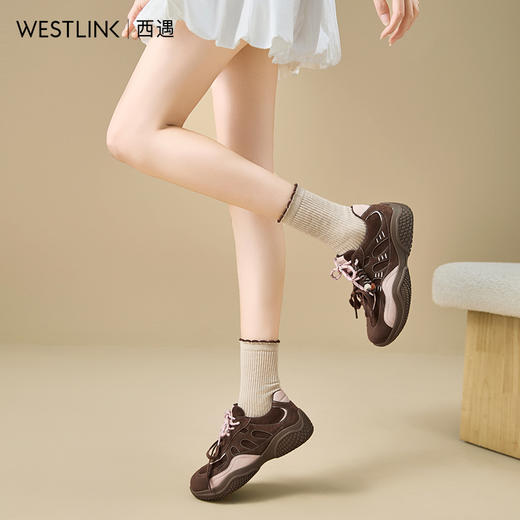 西遇厚底德训鞋女新款秋季复古美拉德双鞋带休闲鞋轻便运动鞋V1857124 商品图3