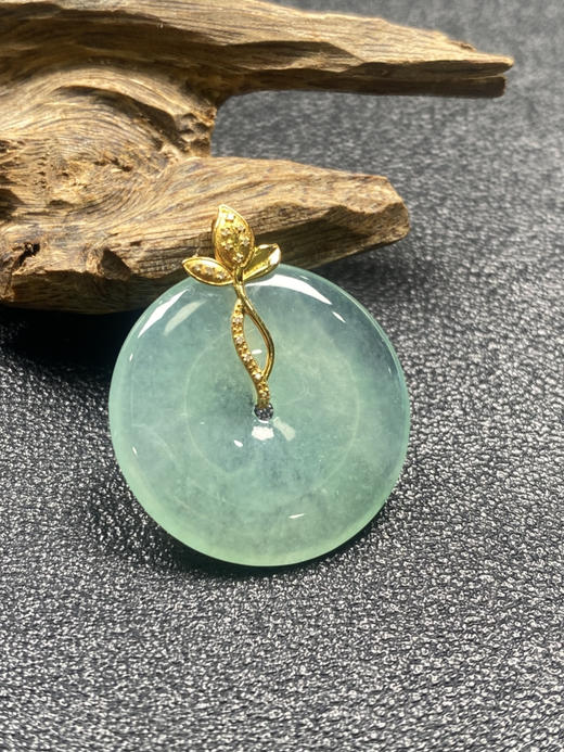 【FC0125】18K镶嵌翡翠冰种晴水平安扣吊坠  水润光泽 荧光起胶 平安有福 商品图0