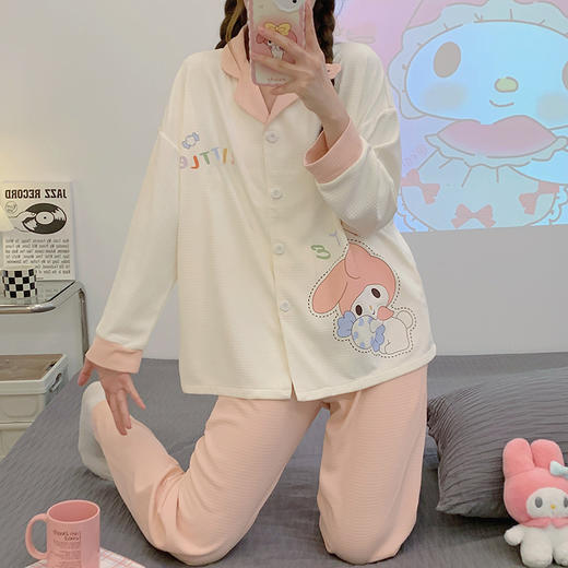 【舒适透气！温和亲肤】柔软亲肤，睡衣女士春秋季仿棉长袖新款可爱可外穿华夫格家居服套装。ra 商品图0