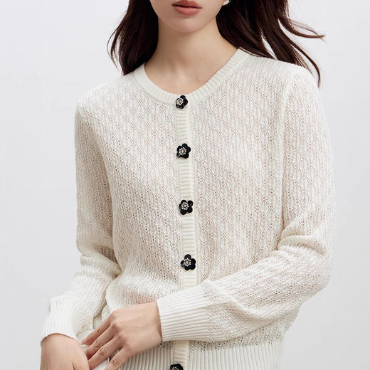 「自」全新升级【铂金会员266/天猫359/差价93】(11503)洛诗琳新款镂空提花针织开衫2025秋季宽松正肩羊毛混纺外套 商品图2