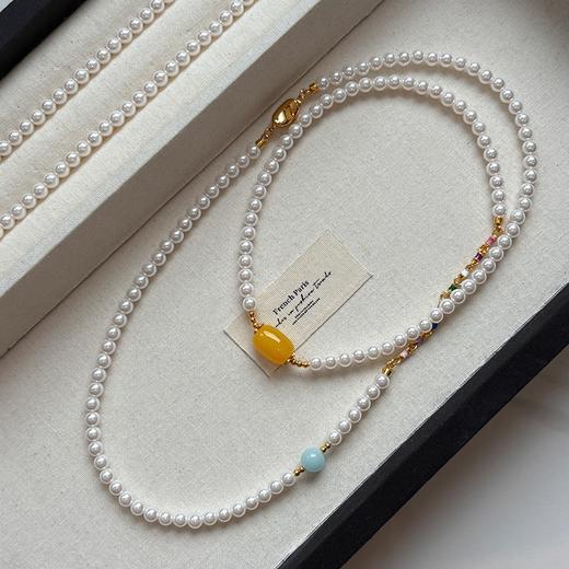 新中式绿色碧玉髓翡翠长款珍珠项链毛衣链 商品图0