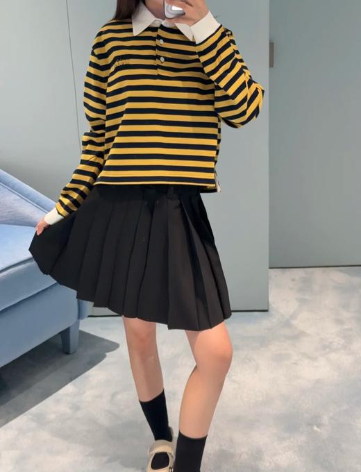 女款短款棉质条纹长袖polo衫017 商品图3