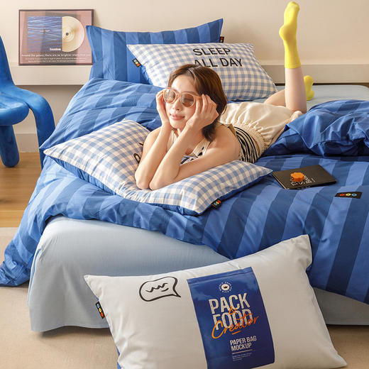 【加倍生活】 新款ins慵懒风撞色系 全棉三件套/四件套 商品图2