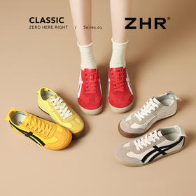 ZHR软底轻便德训鞋女夏季新款2025平底小众经典撞色一脚蹬小白鞋