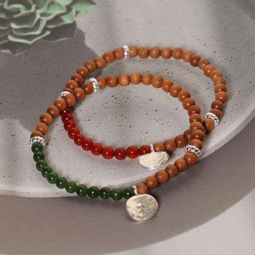 【甄珠贝】轻中式 红与绿的碰撞 纯银檀香玛瑙碧玉手串 商品图0