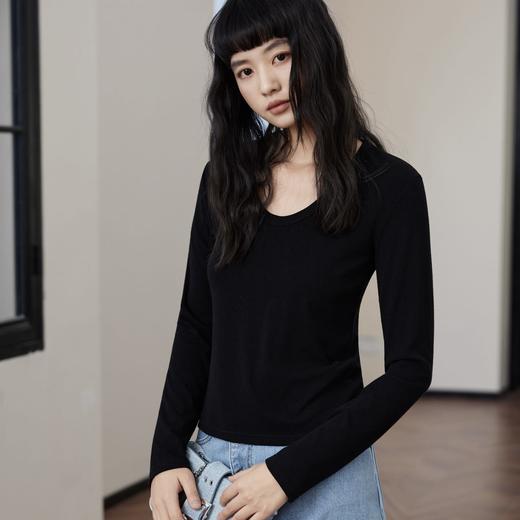 【超值两件装】卷卷紫鹅蛋领长袖T恤 鹅蛋领设计领口 显瘦有气质 面料软弹舒适 修身百搭单穿叠穿都有范 商品图2