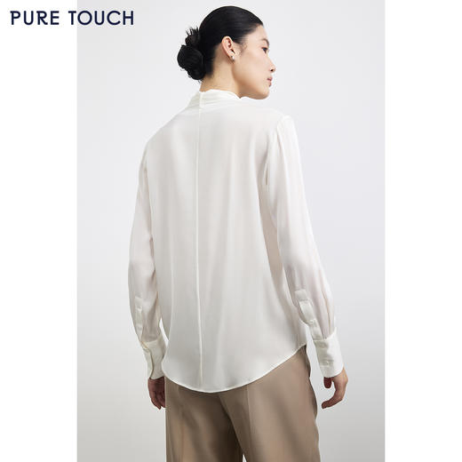 PURE TOUCH 白色飘带V领真丝衬衫 商品图4