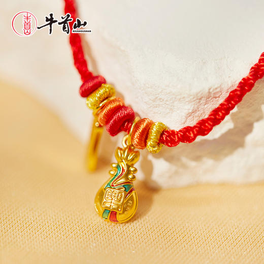 牛首山文创飞天琵琶足金手链南京纪念品黄金吊坠红手绳七夕礼物 商品图3