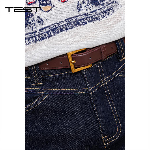 秋上新深蓝色阔腿独特压线设计超加分牛仔裤3253020 商品图5