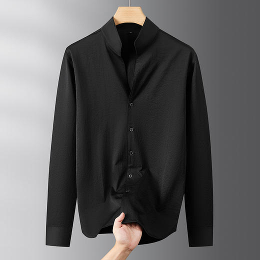 【DDS】大依优型大码衬衫男士长袖衬衣立领纯色秋季新款简约高级加肥加大码休闲立领长袖衬衫宽松300斤 商品图1