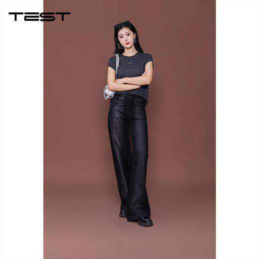 秋上新提花工艺黑色阔腿潮流牛仔裤3253025 商品图1