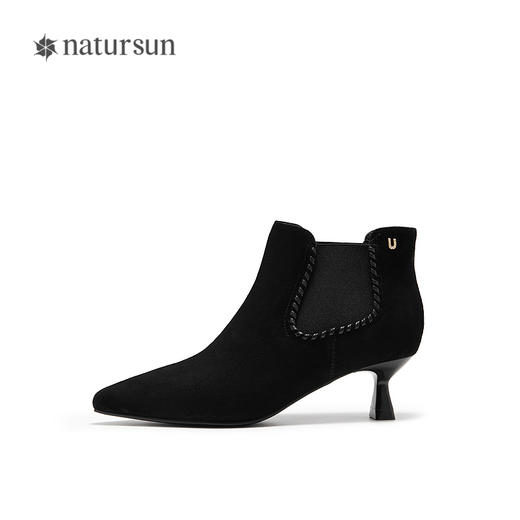 natursun细高跟时装靴女复古通勤短筒靴显瘦尖头靴子N25528692 商品图2
