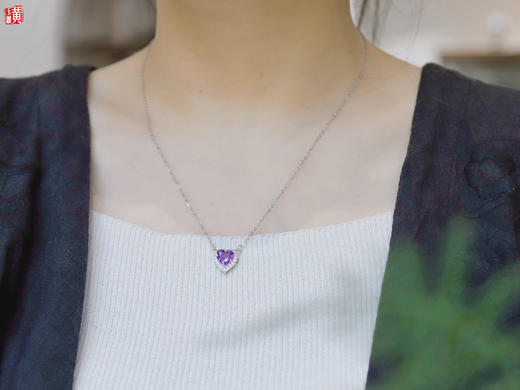 紫水晶心形吊坠，925银镶 商品图4
