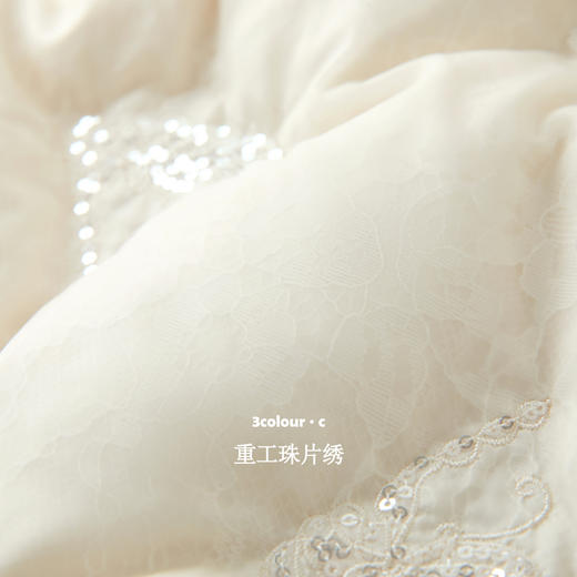 三彩【素锦浮光】2025冬季新款90白鸭绒羽绒服宽松短款珠片绣C 商品图3