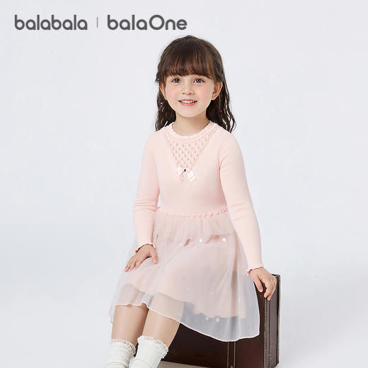 巴拉巴拉balaOne童装儿童连衣裙女2025秋冬新款公主裙针织网纱裙 商品图2