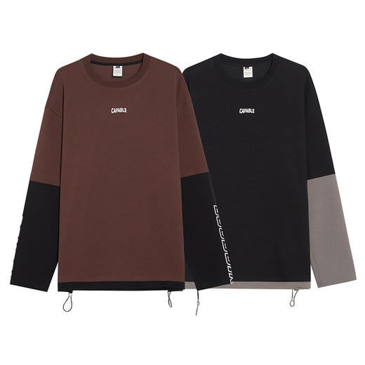 【DMH】大依优型大码男装潮流卫衣假两件袖子拼接圆领长袖T恤秋季日系简约个性印花假两件宽松男 商品图4