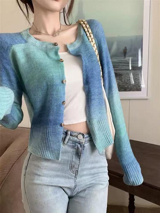 【孤品捡漏】（样衣）G78青绿中长渐变开衫毛衣-喜出 商品图4