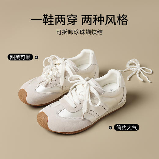 ZHR爆款阿甘鞋女2025新款珍珠缎面透气轻便板鞋平底红色德训鞋 商品图4