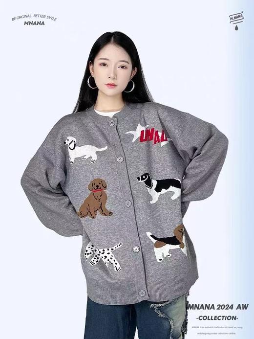 【孤品捡漏】（样衣）G73深灰趣味小狗针织开衫-喜出 商品图0