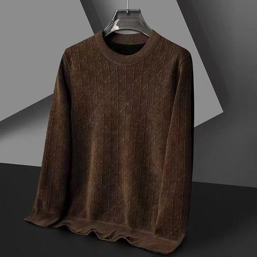 【孤品捡漏】G54男款咖色雪尼尔加绒圆领针织衫-喜出 商品图2