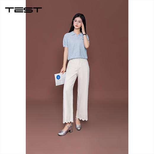 秋上新通勤百搭阔腿裤脚口精致牛仔花边裤3253029 商品图4