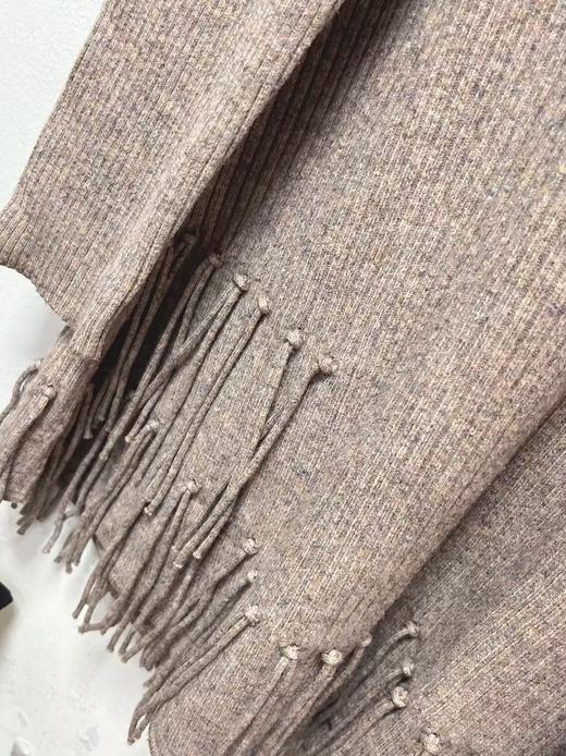 【孤品捡漏】（样衣）G88流苏半高领花纱咖色中长毛衫-喜出 商品图3